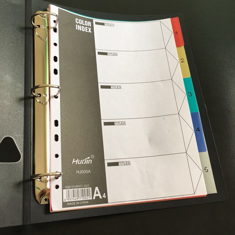 페이지 매김 용지 컬러 플라스틱 5페이지 라벨 색인 페이지 바인더 구분지 A4 파일 관리 구분 페이지 참고-