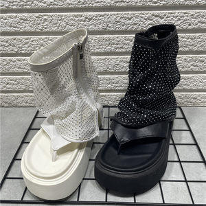 
Broken-coded summer thick-soled heightened sandals for women's mesh cloth breathable outside wear fashionable and versatile clip-toe Roman sandals for women