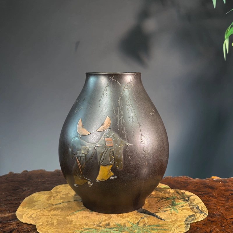 【治】三世『秦蔵六』造　斑紫銅製　龍蝉紋方觚花器☆共箱　花入　花瓶　一輪挿　置物　茶道具　VG73 秦藏六- Top 50件秦藏六- 2025年10月更新- Taobao