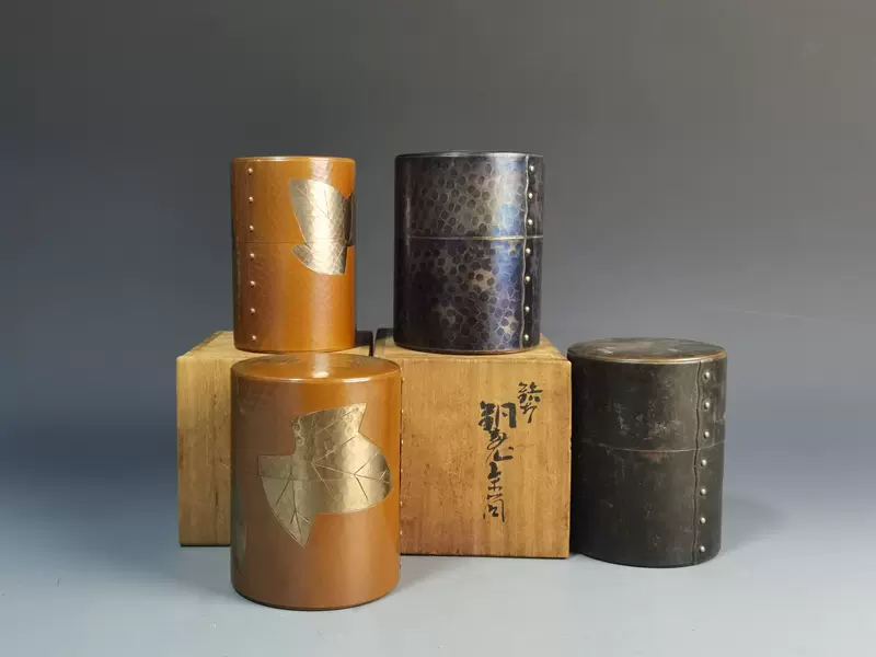 日本玉川堂茶葉罐茶筒茶入手工錘目紋金葉功夫茶器