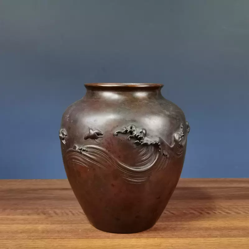 日本回流高岗铜器老斑紫铜花瓶摆件复古客厅中式日式插花收藏秀雲-Taobao