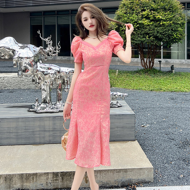 French-style pure and alluring pink suspender summer short dress main image 1