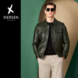 
European station light luxury autumn and winter new cowhide leather genuine leather leather jacket men's fur lapel jacket fashionable business casual