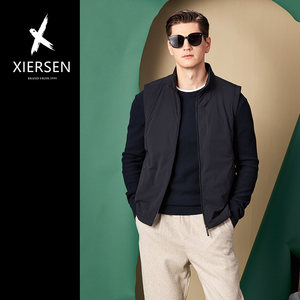 
Autumn and winter European standing collar thin cotton jacket vest men's sleeveless vest vest filled with mulberry silk cotton fashion casual