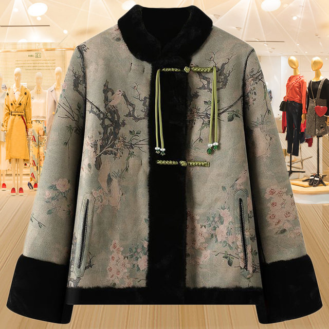 New Chinese style mother's autumn and winter fur coat women's reversible national style gold mink velvet fur one-piece coat for middle-aged and elderly people