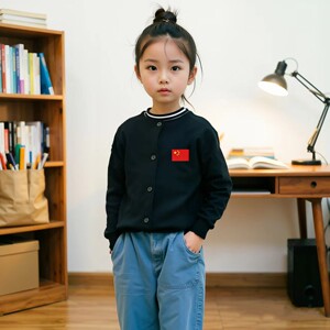 秋季男童女童宝宝针织开衫毛衣儿童外套国旗亲子装中大童羊毛开衫