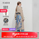 Amii2025 spring minimalist new long belt loose flower bird digital printed windbreaker jacket for women
