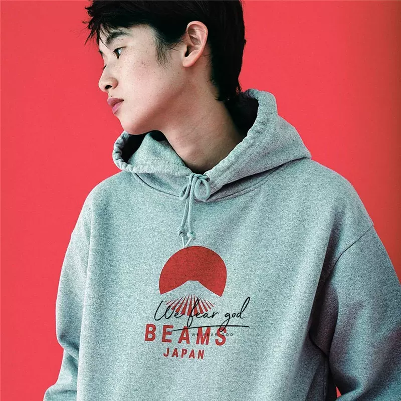 BEAMS JAPAN Print hoodie日本制富士山印花红绳卫衣帽衫男女20SS-Taobao