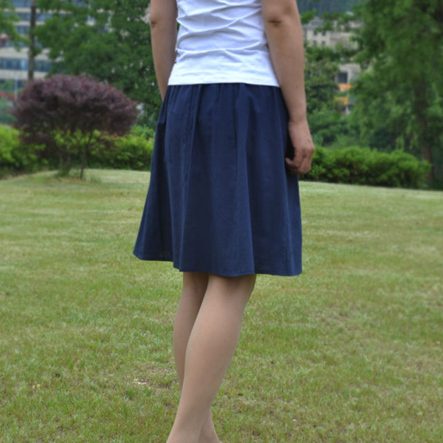 Authentic summer solid color 8 piece cotton and linen skirt mid-length over-knee flowing big hem skirt mid-skirt fairy skirt large size