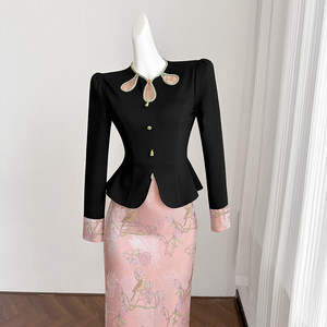 
New Chinese style improved cheongsam dress women's winter long dress fake two-piece splicing design high-end dress skirt