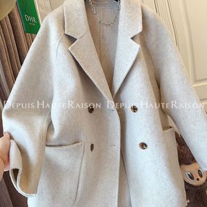 DHR high-end big-name temperament suit double-sided wool coat loose mid-length woolen coat winter new style