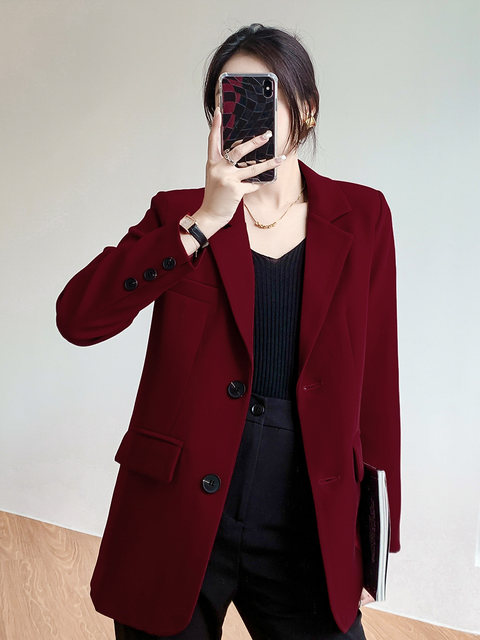 WANGTAITAI burgundy drooping small suit jacket for women Korean style ...