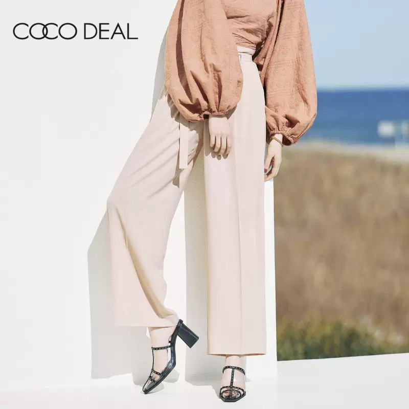 COCO DEAL 23夏季新款日系通勤轻薄高腰腰带直筒阔腿长裤73216310-Taobao
