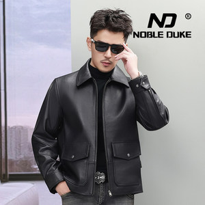
8506 Spring and Autumn New Men's Genuine Leather Clothes Lapel Black Goat Leather Zipper Versatile Business Casual Leather Jacket