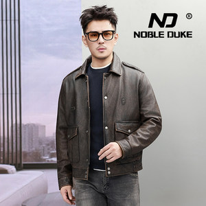 
8278 new top layer cowhide retro washing and old men's lapel leather jacket California Mounted Police American jacket