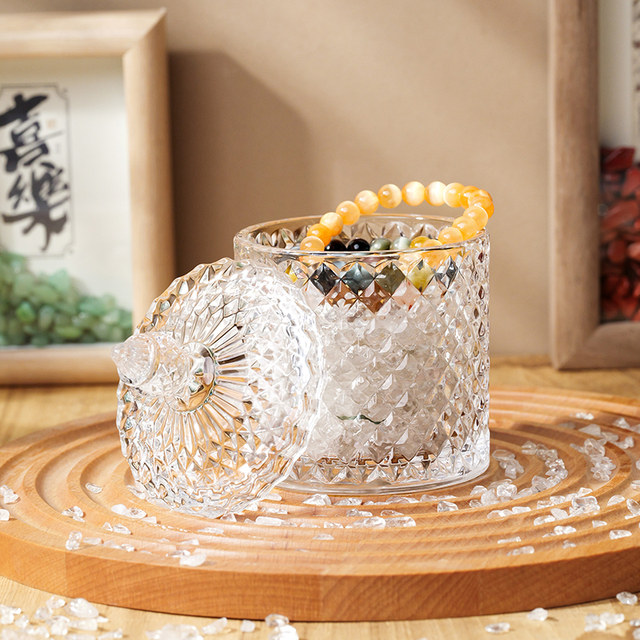 Natural crystal purification degaussing bowl ornaments white crystal gravel bracelet degaussing stone glass bowl jewelry storage box