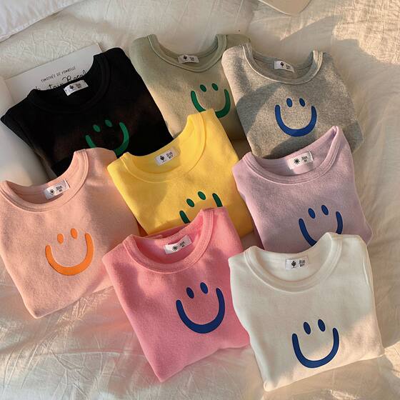 
Children's bottoming shirt white autumn and winter boys and girls brushed cotton long-sleeved T-shirt baby children's clothing inner tops category a