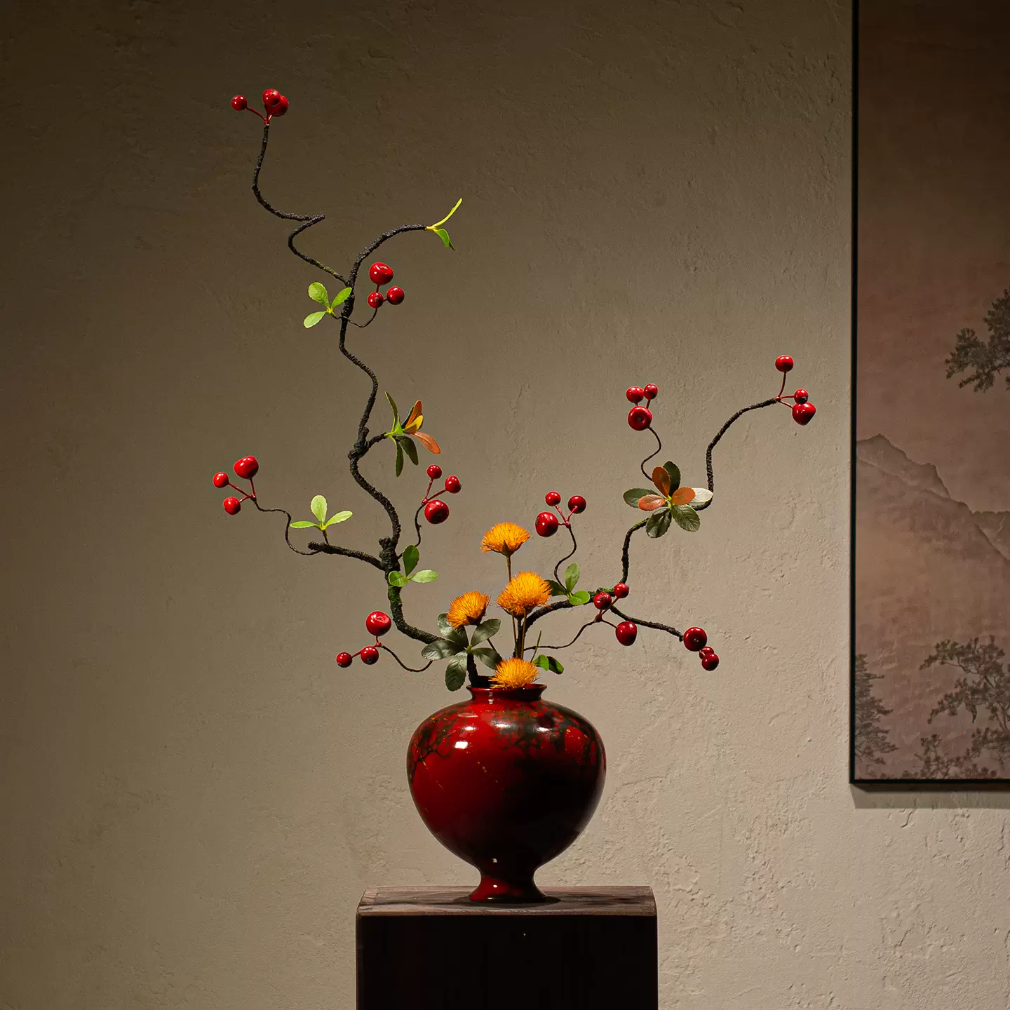 禅意复古陶瓷花瓶新中式宋代美学插花摆件民宿侘寂玄关创意装饰品