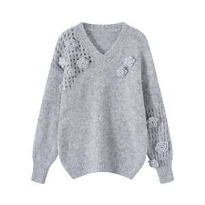 
Yangyangjia design V-neck floral woolen sweater 50708