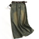 Soft retro! Make old water washing! With waistband high -waisted thin straight skirt wild long skirt female skirt G370
