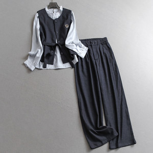 
Commuting workplace suit women's long-sleeved shirt 2025 autumn new vest and trousers can be matched with three-piece suit V856