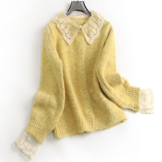 Lace lace age-reducing doll collar single-breasted knitted cardigan jacket age-reducing sweet long-sleeved women's sweater H787