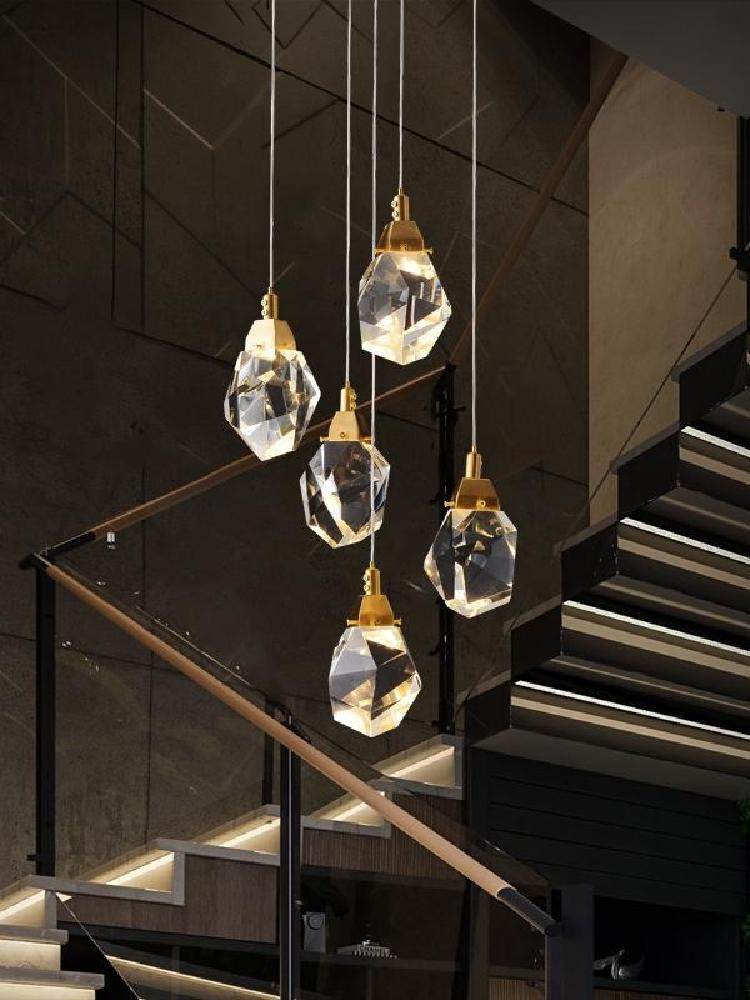 帝锦新款现代轻奢复式全铜楼梯长吊灯