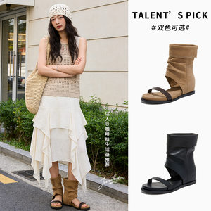 
Fashion sandals for women 2026 new summer mid-calf thong sandals for women retro pile boots one-strap versatile women's shoes