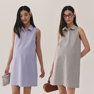 
BELLYWEAR Maternity Clothes French Style Sleeveless Polo Neck Pregnancy Dress for Women