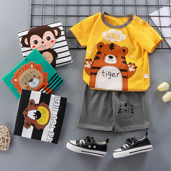 Children's summer suit, stylish boy's short-sleeved shorts, pure cotton T-shirt, baby girl's two-piece set, thin baby clothes