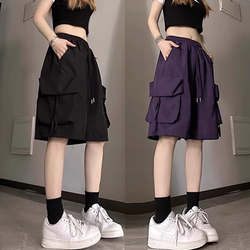 Women's Summer Work Shorts, Thin Style, Plus Size, American Style, Quick-Drying, High-Waisted, Slimming, Loose, Wide-Leg, Knee-Length Shorts