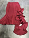 Wine red black ruffled asymmetric skirt bag hip fishtail tail slim skirt front side high open sexy
