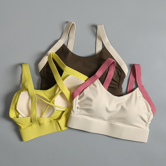 Sports underwear female summer high -intensity running shockproof gathers gathered cross -back yoga bras Prate fitness vest
