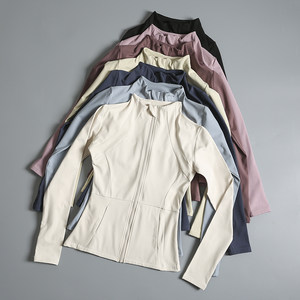 Professional quick -drying sunscreen outer sunscreen women's zipper long -sleeved tight running gym jacket set female yoga clothing
