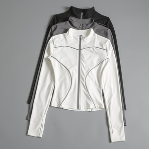 Yoga jacket for women tight stand collar zipper reflective night running cycling quick-drying sports top long sleeve fitness clothing autumn
