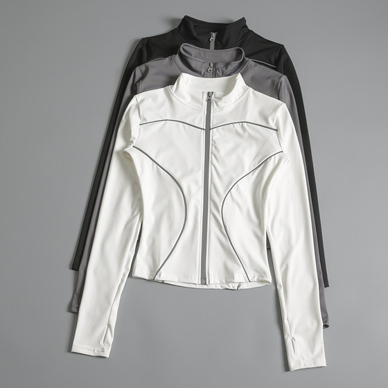 Yoga jacket for women tight stand collar zipper reflective night running cycling quick-drying sports top long sleeve fitness clothing autumn
