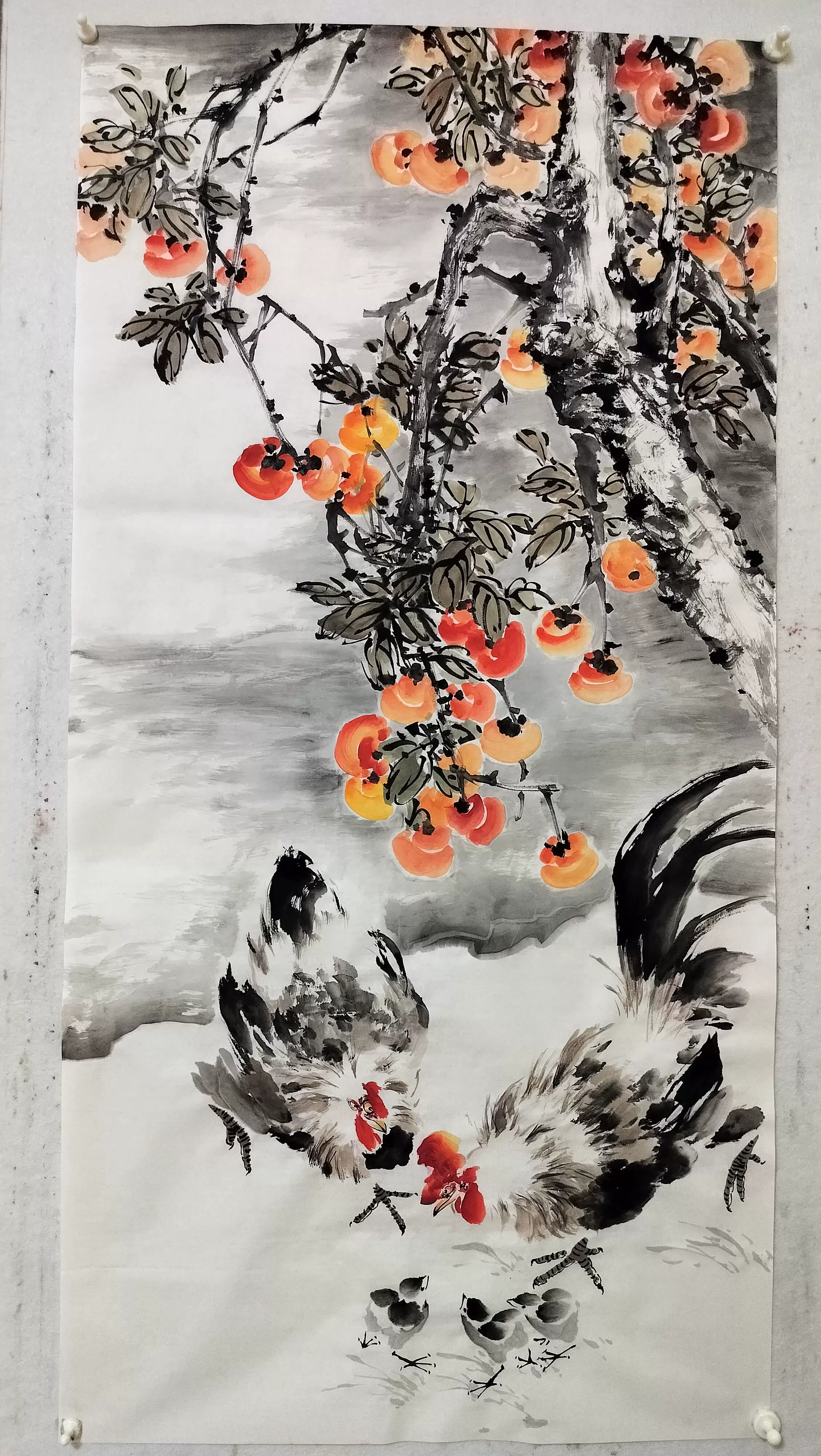 纯手绘写意国画花鸟水墨画梅兰竹菊柿子公鸡事事如意无