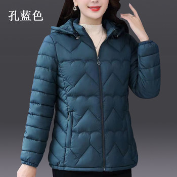 New autumn and winter hooded mother's clothing, lightweight down cotton coat, large size slimming middle-aged and elderly women's clothing, small cotton-padded jacket and cotton coat
