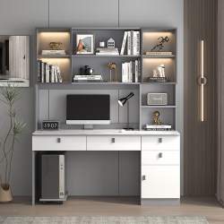 Desk and Bookshelf Integrated Computer Desk for Bedroom, Home Use, Light Luxury Solid Wood Office Desk, Student Writing Desk, Study Desk