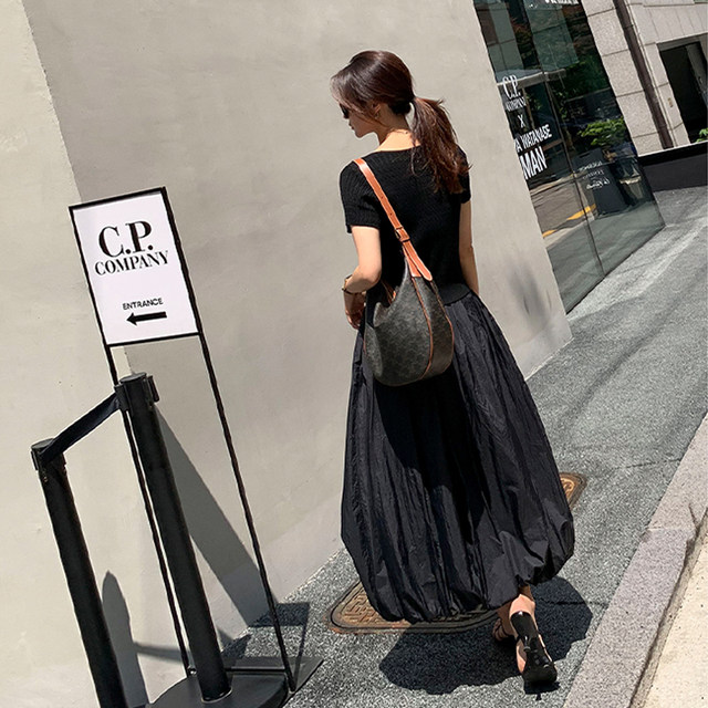 2025 spring and summer new high-waisted flower bud skirt large size women's mid-length A-line lantern skirt high-end large pocket skirt
