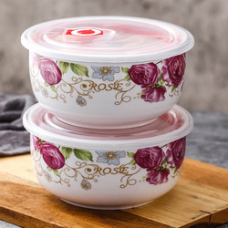 Ceramic Fresh-Keeping Bowl Three-Piece Set Student Instant Noodle Bowl Microwave Lunch Box with Lid Refrigerator Sealed Box Fruit Box Large Size
