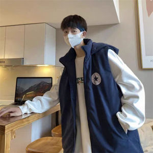 MJ08 autumn and winter trend ins hooded cotton vest Hong Kong style teenager couple horse clip loose sleeveless cotton jacket
