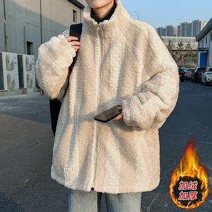 
25C7C5 Hong Kong style couple double-sided velvet cotton coat winter plus velvet thickened warm cotton clothing trendy brand stand collar cotton jacket