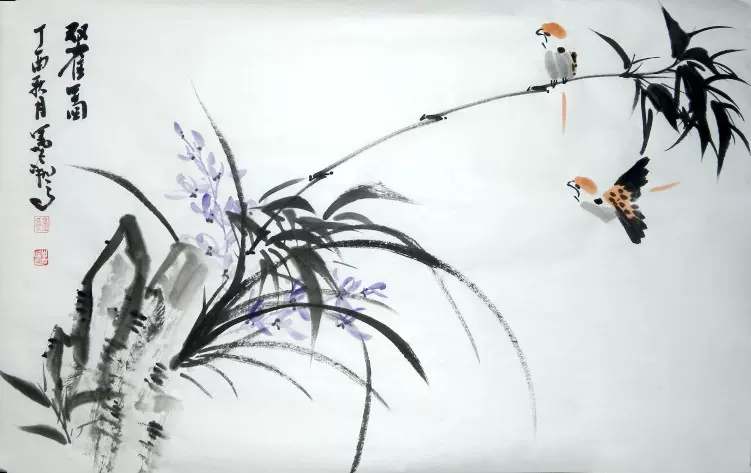 纯手绘写意花鸟画客制化水墨国画兰花竹子条幅