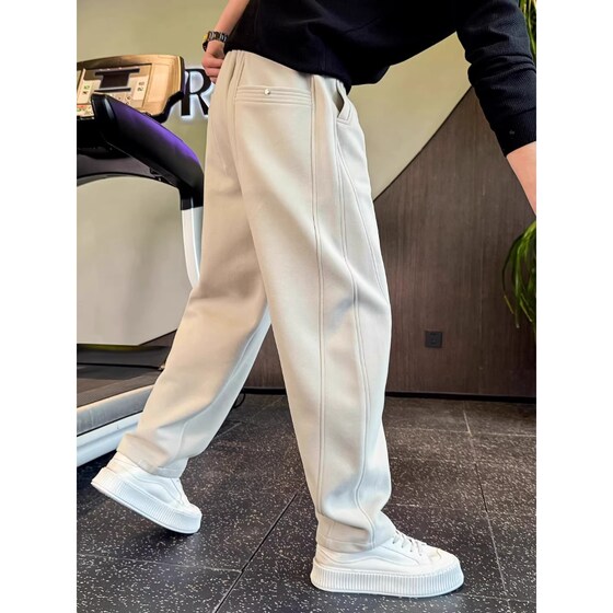 Autumn and winter men's heavyweight sweatpants solid color versatile sweatpants trendy brand plus velvet thickened pants casual, handsome and high-end
