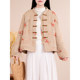 Chinese style printed tied thread clamped cotton warm cotton jacket with artistic retro stand collar improved winter cotton jacket