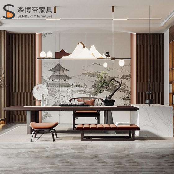 
New Chinese style tea table solid wood Kung Fu tea table tea house reception office reception Zen tea table office home