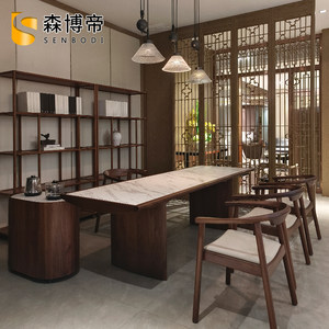 
New Chinese style sales office desk and chair combination slate study room office reception tea table villa tea room tea table customization