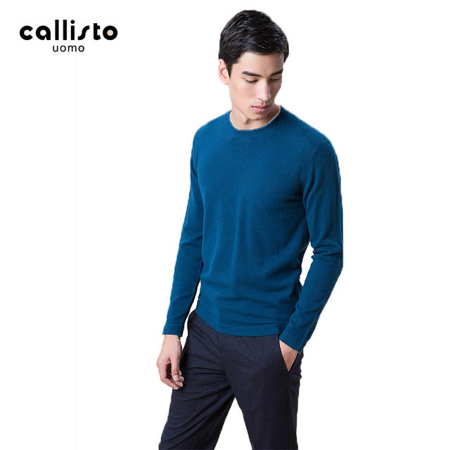 Callisto Mens Autumn And Winter Cashmere Sweater Solid Color Round Neck Pullover Long Sleeved 5378