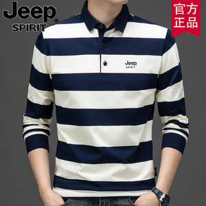 
Jeep official authentic 2024 spring and autumn new striped long-sleeved T-shirt men's lapel pure cotton polo shirt top